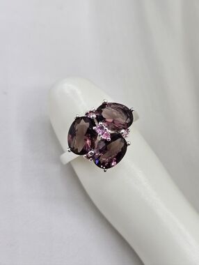 Swarovski Crystal Elements Silver Statement Ring Purple Pink Size 6.75 Prom
